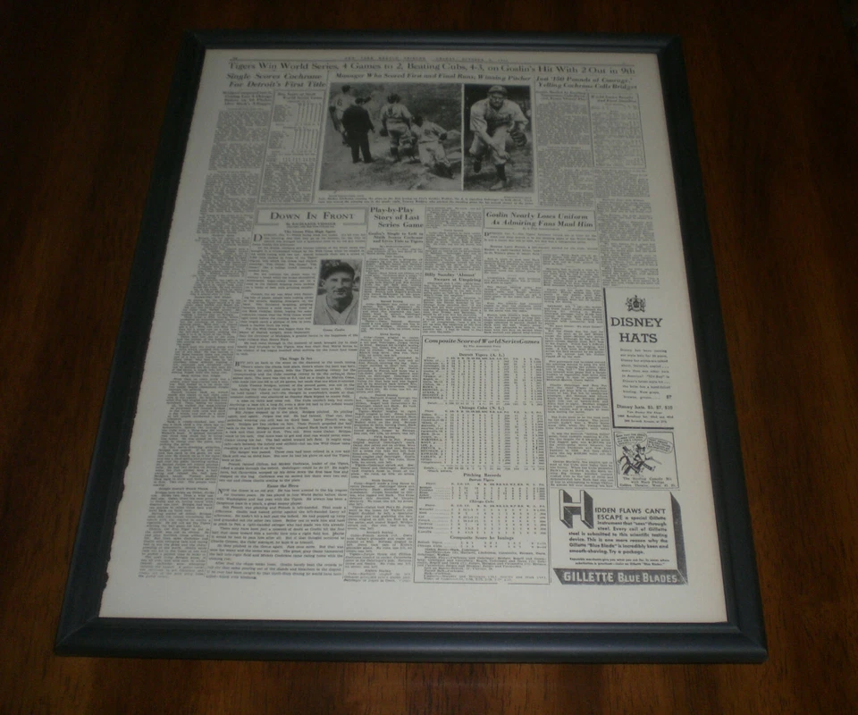 DETROIT TIGERS 1935 GANAN SERIE MUNDIAL ENMARCADO 11x14 impresión de periódico  Foto 1 de 1