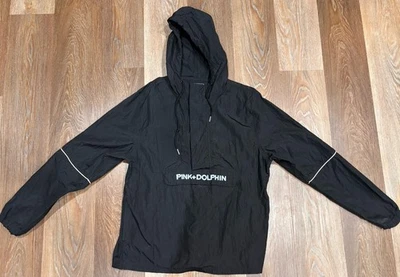 Pink Dolphin Black Hooded Windbreaker Pullover Pale Blue Logo Pac Sun  Men Sz L - Image 1 of 4