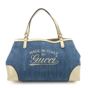 Auth GUCCI Craft Denim Leather Tote Bag Shoulder Bag Blue Gold 348715 Used F/S - Picture 1 of 24