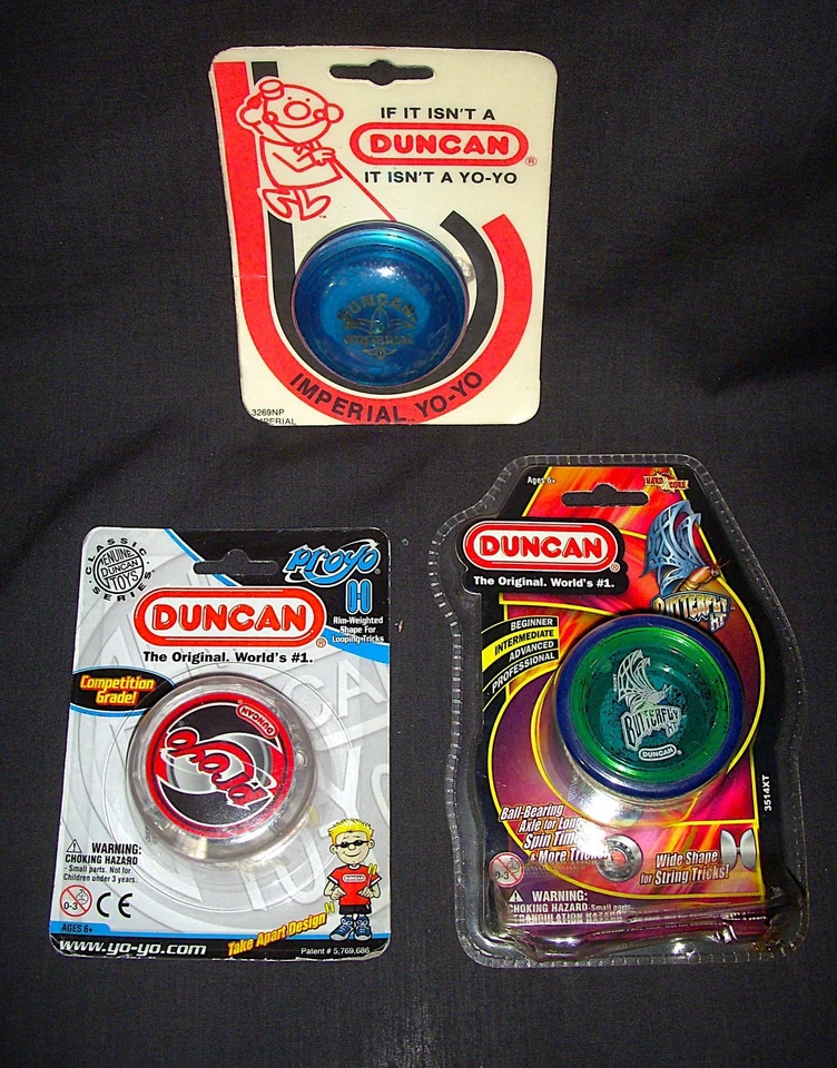DUNCAN 3pc YO-YO LOT 1986 IMPERIAL, 2011 PROYO, 2012 BUTTERFLY ALL NISP - Image 1 of 1