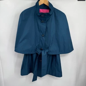 Betsey Johnson Women's M Teal Blue Cape Trench Coat Belted Collar Retro - Picture 1 of 10