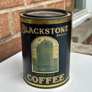 Antique 1920s Blackstone Coffee Tin Can Art Deco Black Hawk Spice Waterloo Iowa - Picture 1 of 20