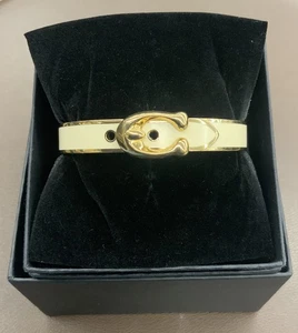 Bracciale COACH Fibbia FIRMA C Placcato Oro e Smalto Gesso Cerniera - Foto 1 di 9