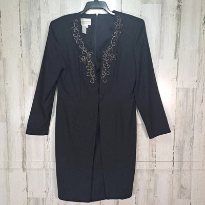 Платье Karin Stevens размер 12 черное блестящее цельное скромные коктейли свадьба  - Изображение 1 из 4