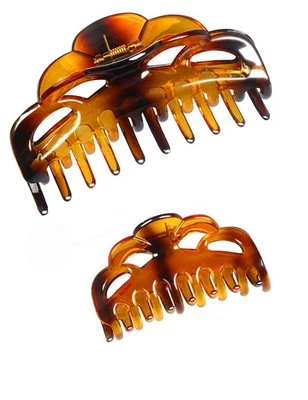 Tortoise Shell Brown Large Plastic Hair Clips Strong Holding Powerful Amber R... - Image 1 of 4