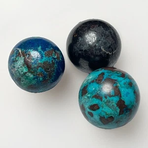 Bundle Of Three Chrysocolla, Azurite And Hematite Mini Spheres. About 3/4” Ea. - Picture 1 of 9
