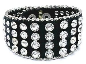 Ladies Leather Rhinestone Adjustable Bling Bracelet Studded Cuff