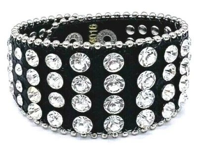 Ladies Leather Rhinestone Adjustable Bling Bracelet Studded Cuff - Image 1 of 4