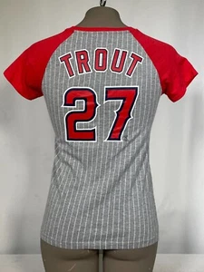 Mike Trout #27 Los Angeles Angels MLB Pinstripe Jersey T-Shirt Juniors XL 14/16 - Picture 1 of 14