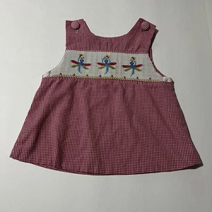B&B Beaux et Belles New Orleans Hand Smocked Dress Sz 4 Red Gingham Dragonflies - Picture 1 of 8