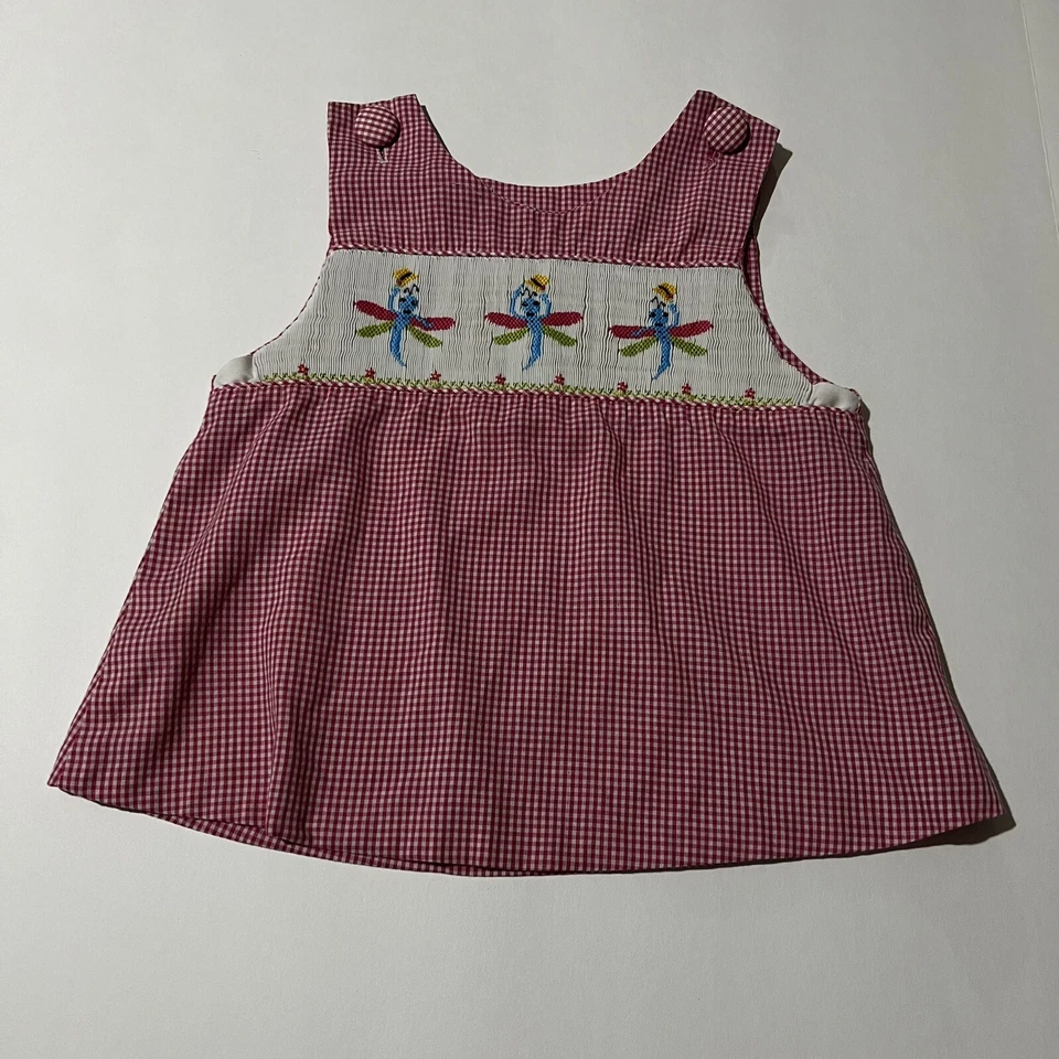 Vestido B&B Beaux et Belles Nueva Orleans Calado a Mano Talla 4 Rojo Guinga Libélulas Foto 1 de 4