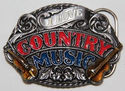 Hebilla de cinturón I Love Country Music 1988 vintage de Siskiyou Foto 1 de 2