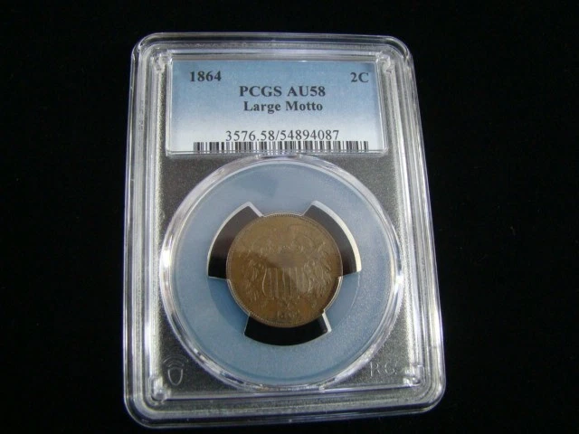 1864 Two Cent Piece Large Motto PCGS Graded AU58 #54894087 - Image 1 of 4