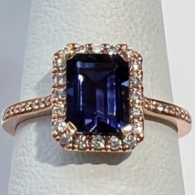 Anillo de diamantes de iolita de 8x6 mm talla 6,75 de oro rosa de 14 quilates para dama Foto 1 de 2