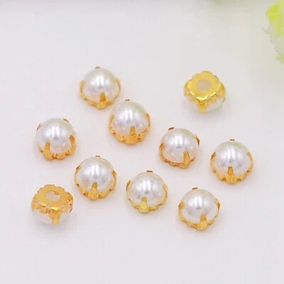 Artesanía Hágalo Usted Mismo Perla Dorada Coser Botones Espalda Plana 6mm-10mm Coser Cuentas Boda Foto 1 de 4