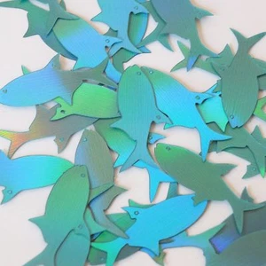 Fish Sequin 2 hole 1.5" Aqua Blue Lazersheen Reflective Metallic Loose Paillette - Picture 1 of 2