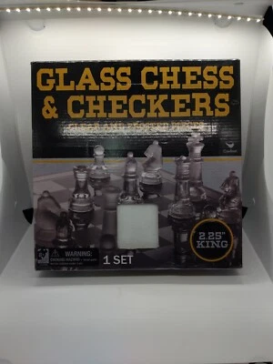 Chess & Checkers, Clear & Frosted Pieces with Glass Board - Image 1 of 2