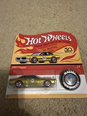 2018 Hot Wheels 50th Anniversary 1968 Cougar on Retro Card W/Button Mint Card - Image 1 of 4