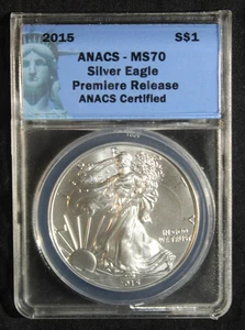 2015 MS70 ANACS AMERICAN EAGLE UNCIRCULATED SILVER DOLLAR #58 - Picture 1 of 4