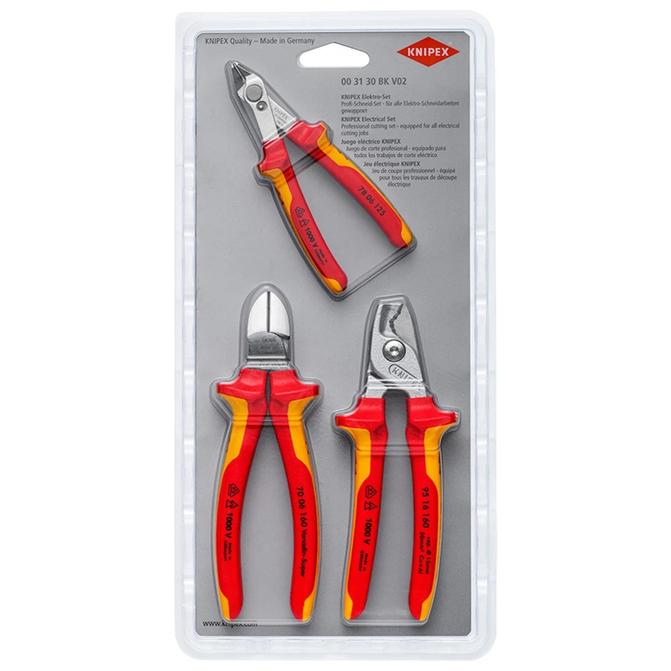 KNIPEX Electrical Plier Cutting Set 3 Piece VDE Tested Handles 00 31 30 BK V02 - Image 1 of 1