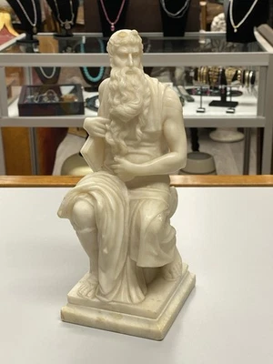 ANTICA SCULTURA IN ALABASTRO XIX SECOLO IL MOSÈ CORNA DOPO MICHELANGELO 30cm - Immagine 1 di 4