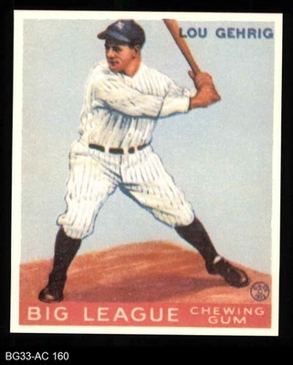 1933 Goudey Reimpressão #160 Lou Gehrig Yankees HOF 8 - QUASE PERFEITO/PERFEITO - Imagem 1 de 2