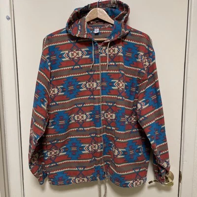 Винтажный Aztec молнии пончо куртка с капюшоном мужской размер XL Western сделано в США 80-х - Изображение 1 из 4