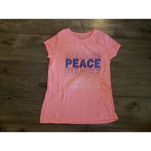 Girls Neon Orange T-Shirt Tee Size 16 XXL Purple Silver PEACE Short Sleeve Top - Picture 1 of 5