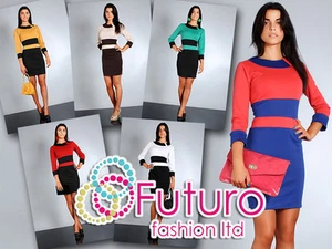 Classic & Trendy Two-Colors Dress 3-Quarter Sleeve Boat Neck Sizes 8-14 FA32 - Picture 1 of 8