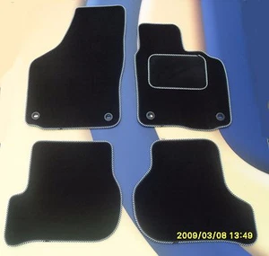 VW BORA RHD 1999 - 2005 BLACK & SILVER EDGE CARPET CAR MATS WITH 4 OVAL CLIPS - Picture 1 of 2