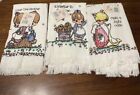 Vintage Precious Moments Fringed Kitchen Hand Towels set of 3 NEW