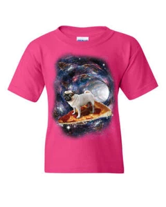 Pug Space Pizza Surfer Youth T-Shirt Weird Goggles Galaxy Dog Lovers Kids Tee - Picture 1 of 8