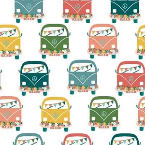 Campervans 100% Cotton Fabric - Picture 1 of 1