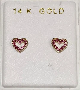 Brand New 14k Solid Gold Heart Ruby Stud Earrings - Picture 1 of 1
