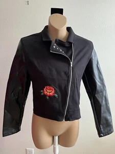 D.Signed by Disney Jacket Girls, Floral,Embroidered,Studded,Black,L 14/16 - Picture 1 of 4