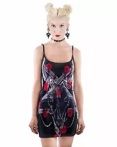 Too Fast Trance Body Con Rosen for Satan Pentagramm okkulte gotische Damenkleid - Bild 1 von 3