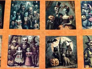 CREEPSVILLE CREEPS BLOCKS QUILTING TREASURES HALLOWEEN FABRIC PANEL 36"X44" - Picture 1 of 4