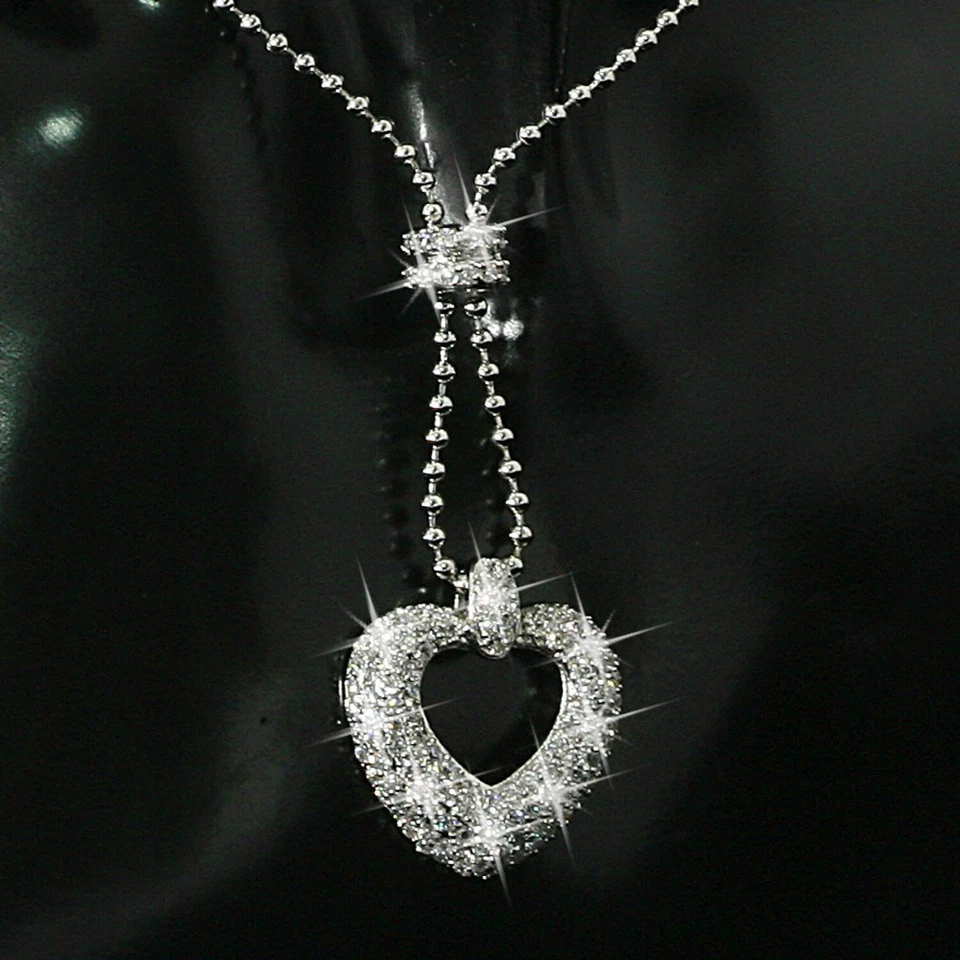 Collana Donna Cuore Ciondolo Zirconi 750er Oro 18Karat Placcato Argento A1040 - Immagine 1 di 4