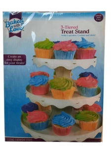 White 3 Tier Decorative Cupcake Stand 24 Scalloped Tiers Party - Picture 1 of 2