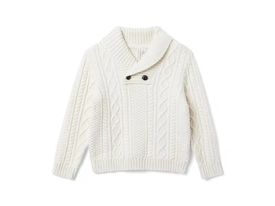 Janie And Jack Sweater Kids 12 Ivory Cable Knit Shawl Collar Long Sleeve GBO227 - Image 1 of 4
