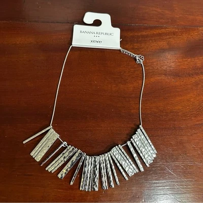 Banana Republic XOXO Necklace Hammered Fringe Bar NWT Silver tone Statement - Image 1 of 4