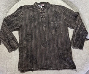 Ez Hippie Mens Shirt Stonewashed Striped 100% Cotton Long Sleeve Size Large NWT - Picture 1 of 6