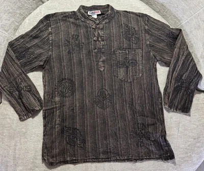 Ez Hippie Mens Shirt Stonewashed Striped 100% Cotton Long Sleeve Size Large NWT - Image 1 of 4