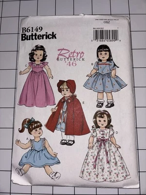 ROPA MUÑECA BUTTERICK RETRO PATRÓN 18" B6149 VESTIDO CAPA CAPÓ SIN CORTAR NUEVO Foto 1 de 2