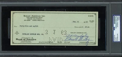 Carroll Shelby Auto 3.5x8.5 Check From 1963 Cobra & Ford Mustang GT40 PSA/DNA - Image 1 of 2
