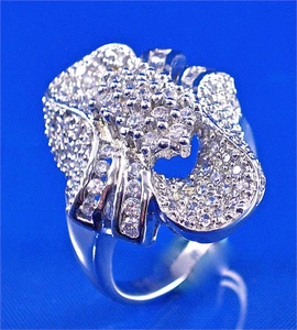 STERLING SILVER PAVE & CHANNEL SET ROUND CZ RIBON BOW RING , SZ-8 - Picture 1 of 6