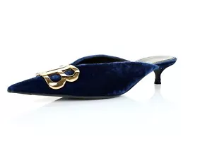 BALENCIAGA 268012 Womens Knife Blue Ocean Velvet Pumps Mules size 37.5 - Picture 1 of 7