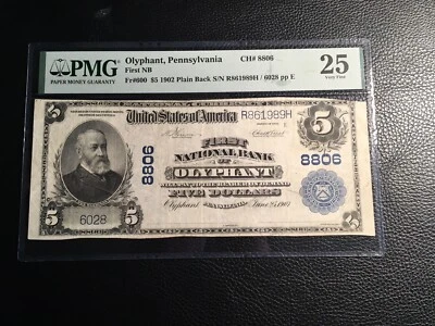 10.00 National Bank Note Olyphant Pa PMG 25 Vf Small Tears Only 16 Known  - Image 1 of 4
