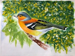 Persian Miniature Painting  /ORIGINAL /FINE ART / BIRD/ Signed - Picture 1 of 9