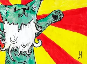 ACEO-DRUCK KATZENGEMÄLDE Josh Merritt Sonnenuntergang abstrakt SURRILE KUNST - Bild 1 von 1